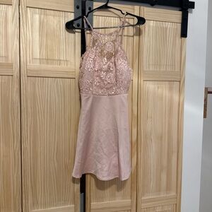 Pink Lace Halter Dress